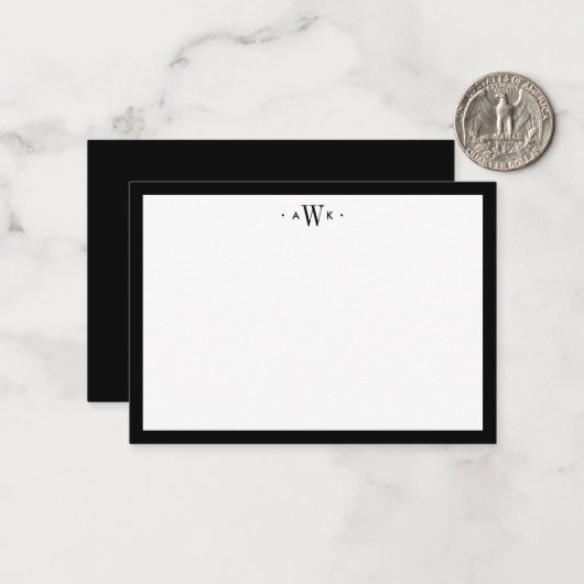 Minimalist Black and White Border Modern Monogram ノートカード (正面/裏面インサイチュ)
