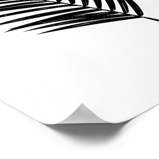 Minimalist Black and White Botanical Fern Drawing ポスター (角)