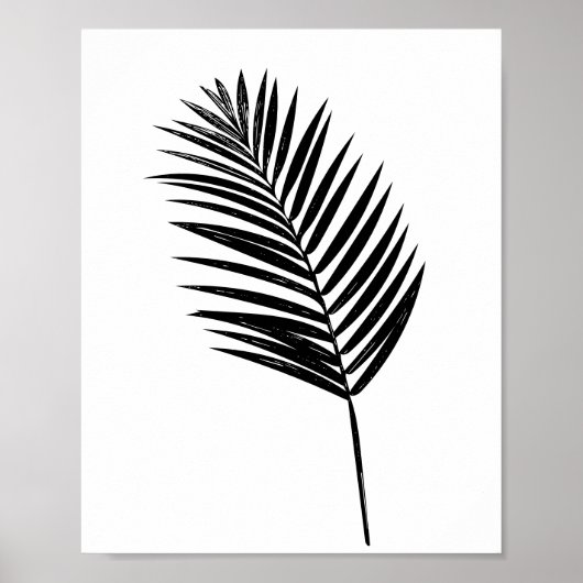 Minimalist Black and White Botanical Fern Drawing ポスター (正面)