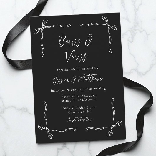 Minimalist Black and White Elegant Bow Wedding 招待状