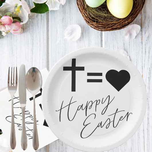 Minimalist Black and White Elegant Happy Easter ペーパープレート