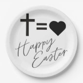 Minimalist Black and White Elegant Happy Easter ペーパープレート (正面)