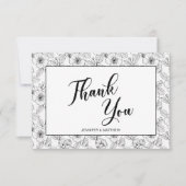 Minimalist Black and White Floral  サンキューカード (正面)
