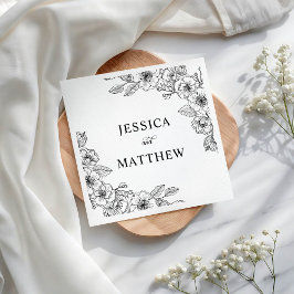 Minimalist Black and White Floral  スタンダードカクテルナプキン