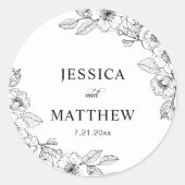 Minimalist Black and White Floral  ラウンドシール (正面)