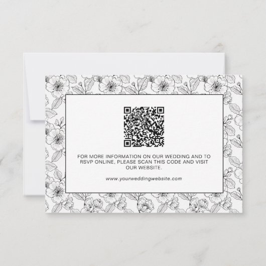 Minimalist Black and White Floral  出欠カード (裏面)