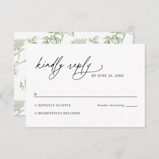 Minimalist Black and White Green Wedding RSVP Card (正面/裏面)
