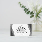 Minimalist Black and White Hair Salon Business Car 名刺 (スタンド正面)
