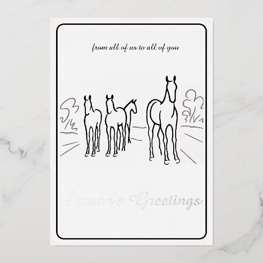 Minimalist Black and White Horse Foil Xmas Card 箔シーズンカード (正面)