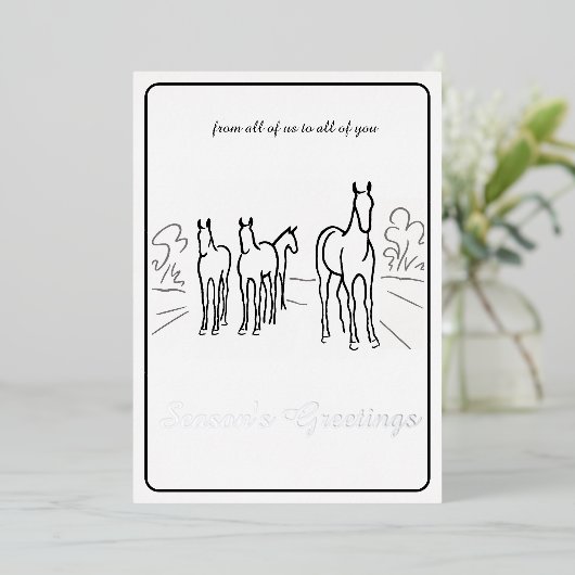 Minimalist Black and White Horse Foil Xmas Card 箔シーズンカード (立ち正面)