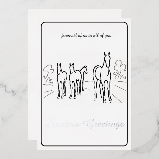 Minimalist Black and White Horse Foil Xmas Card 箔シーズンカード (正面/裏面)