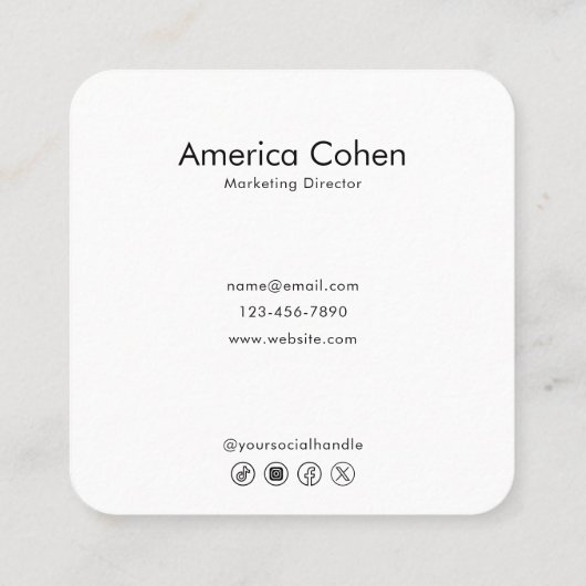 Minimalist Black and White Marketing Director スクエア名刺 (裏面)