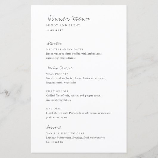Minimalist Black and White Modern Wedding Menu (正面)