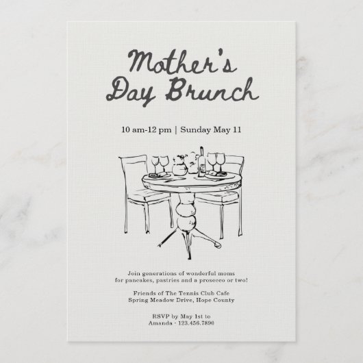 Minimalist Black and White Mother's Day Brunch 招待状 (正面)