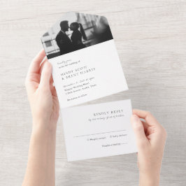 Minimalist Black and White Photo Modern Wedding オールインワン招待状
