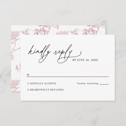Minimalist Black and White Pink Wedding RSVP Card (正面/裏面)