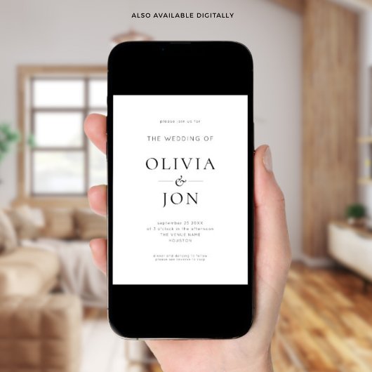 Minimalist Black and White QR Code Wedding 招待状