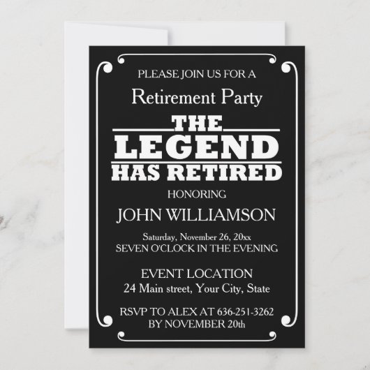 Minimalist Black and White Retirement Party  招待状 (正面)
