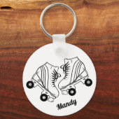 Minimalist Black And White Roller Skates Drawing キーホルダー (裏面)