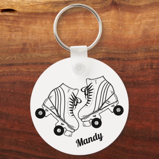 Minimalist Black And White Roller Skates Drawing  キーホルダー (裏面)