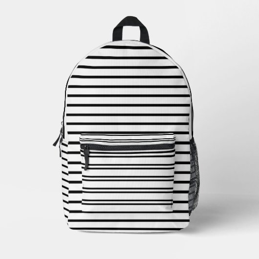 Minimalist Black and White Striped  プリントバックパック (正面)