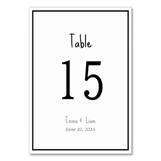 Minimalist Black and White Wedding テーブルナンバー (正面)
