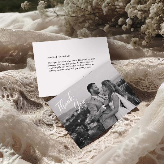 Minimalist Black and White Wedding Photo サンキューカード