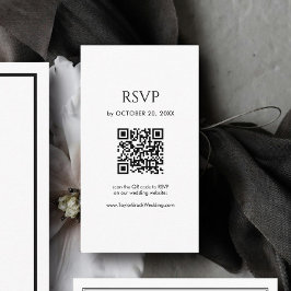 Minimalist Black and White Wedding RSVP QR Code エンクロージャーカード