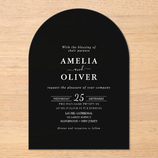 Minimalist Black Arch Elegant Wedding Invitation アクリル招待状 (正面)