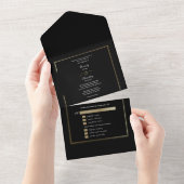 Minimalist Black Background Gold Frame Wedding オールインワン招待状 (貼ってはがせる)