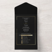 Minimalist Black Background Gold Frame Wedding オールインワン招待状 (内側)