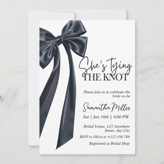 Minimalist Black Bow Bridal Shower Invitation Temp 招待状 (正面)