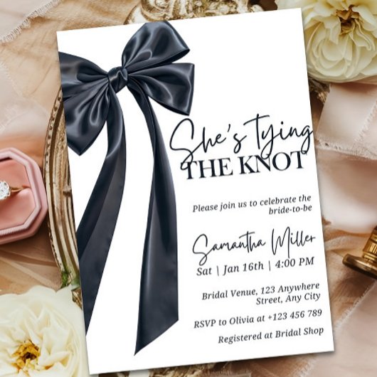 Minimalist Black Bow Bridal Shower Invitation Temp 招待状