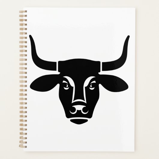 Minimalist Black Bull Head Ox Silhouette プランナー手帳 (正面)