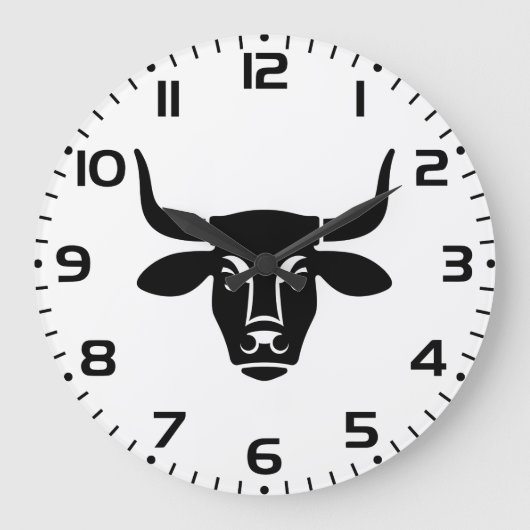 Minimalist Black Bull Head Ox Silhouette ラージ壁時計 (正面)