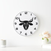 Minimalist Black Bull Head Ox Silhouette ラージ壁時計 (ホーム)