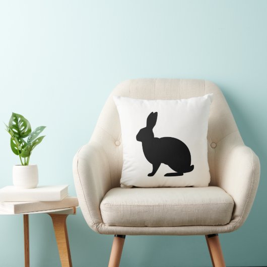 Minimalist Black Bunny Silhouette On White Easter クッション (椅子)