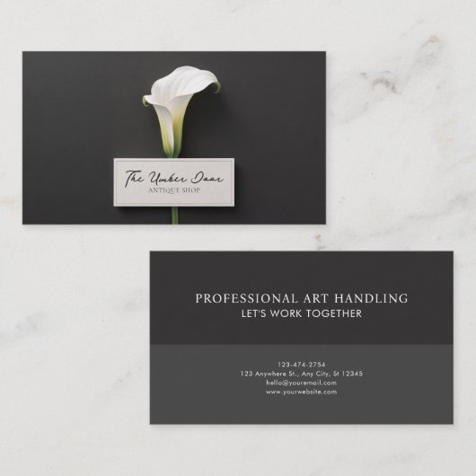 Minimalist Black Calla Lily Elegant Modern Floral 名刺 (正面/裏面)