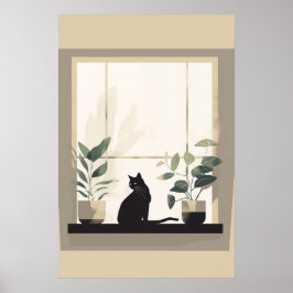 Minimalist Black Cat Aesthetic Neutral ポスター