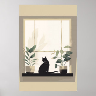 Minimalist Black Cat Aesthetic Neutral ポスター