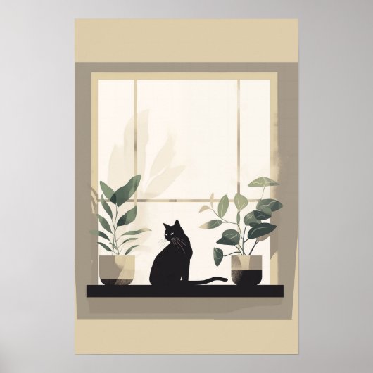 Minimalist Black Cat Aesthetic Neutral ポスター (正面)