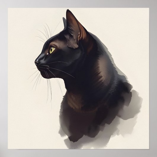 Minimalist Black Cat Art Print ポスター (正面)