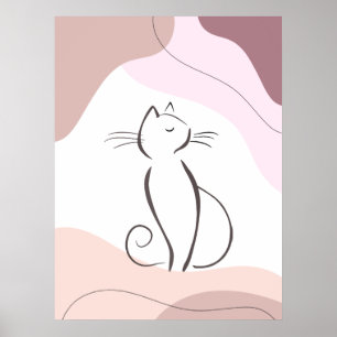Minimalist Black Cat Boho Organic Shape ポスター