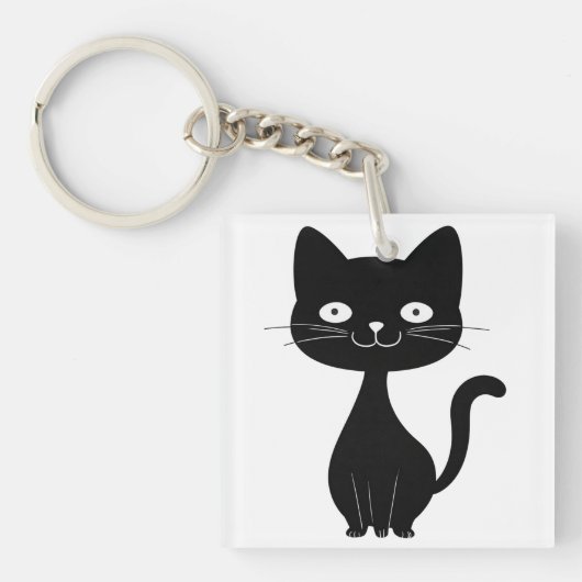 Minimalist Black Cat Cartoon Funny Cat Illustratio キーホルダー (正面)