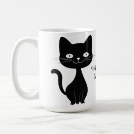 Minimalist Black Cat Cartoon Funny Cat Illustratio コーヒーマグカップ