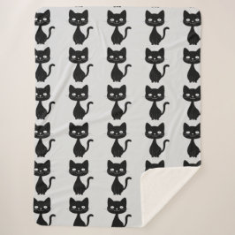 Minimalist Black Cat Cartoon Funny Cat Illustratio シェルパブランケット