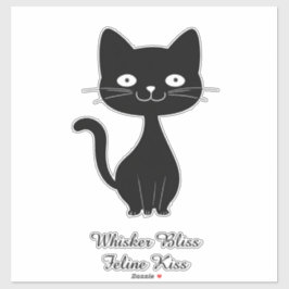 Minimalist Black Cat Cartoon Funny Cat Illustratio シール