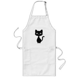 Minimalist Black Cat Cartoon Funny Cat Illustratio ロングエプロン
