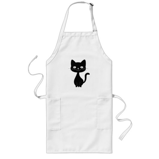 Minimalist Black Cat Cartoon Funny Cat Illustratio ロングエプロン (正面)