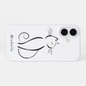 Minimalist Black Cat On White Add Name iPhone 16ケース (裏面横)